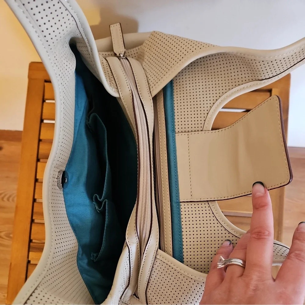 LEVENGER Perforated Leather‎ Ivory Large Hobo Bag
